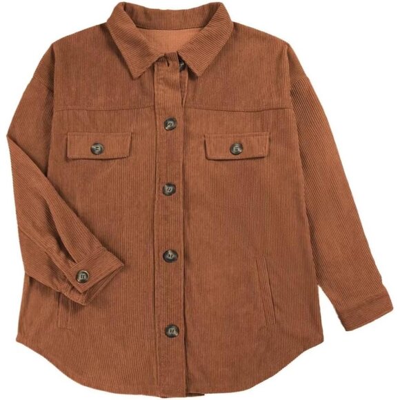 Womens Corduroy Shacket Large Casual Button-Down Long Sleeve Tops - Picture 2 of 7